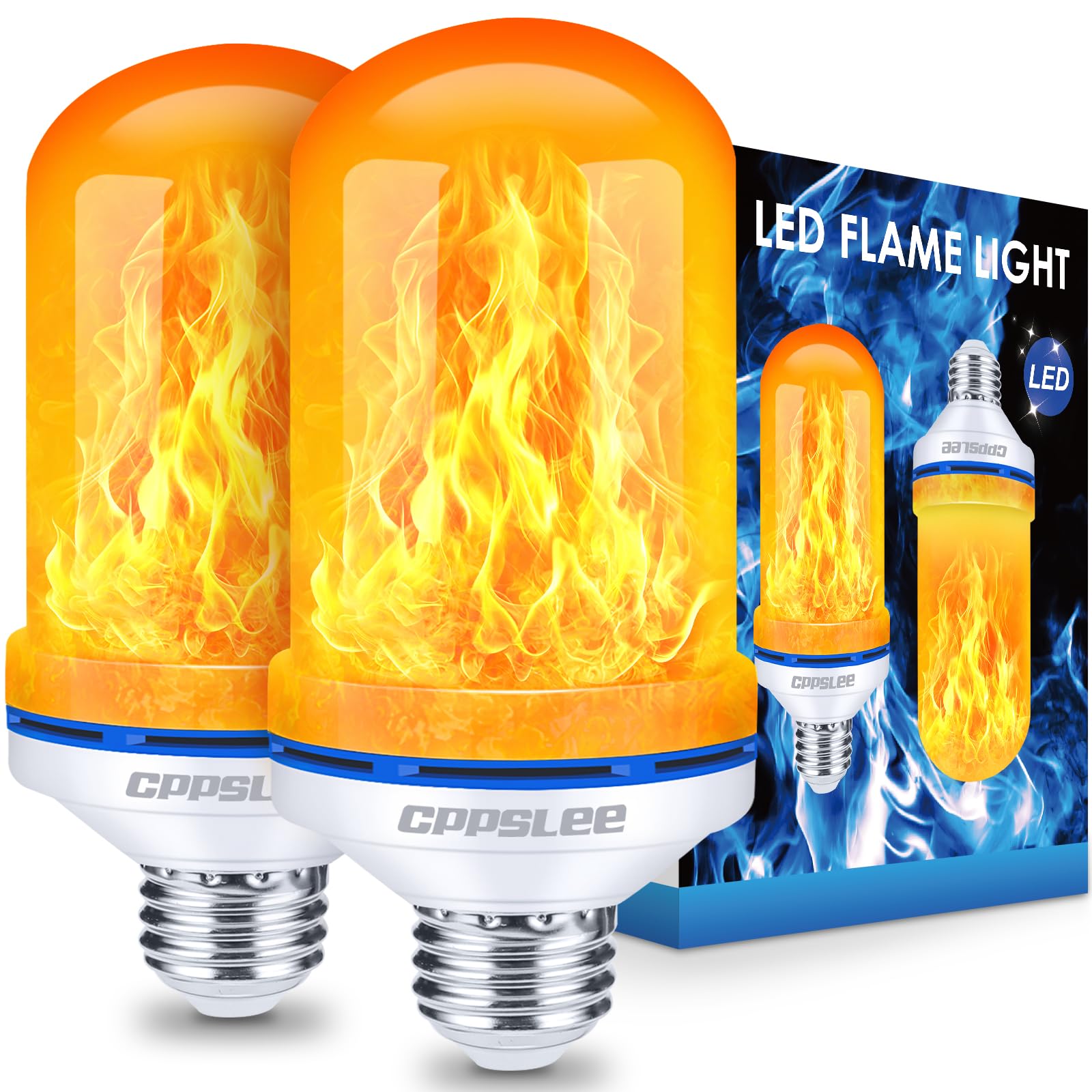CPPSLEE upgraded LED flame bulb with warm yellow glow for cozy interior ambiance.