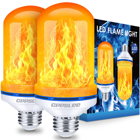CPPSLEE upgraded LED flame bulb with warm yellow glow for cozy interior ambiance.