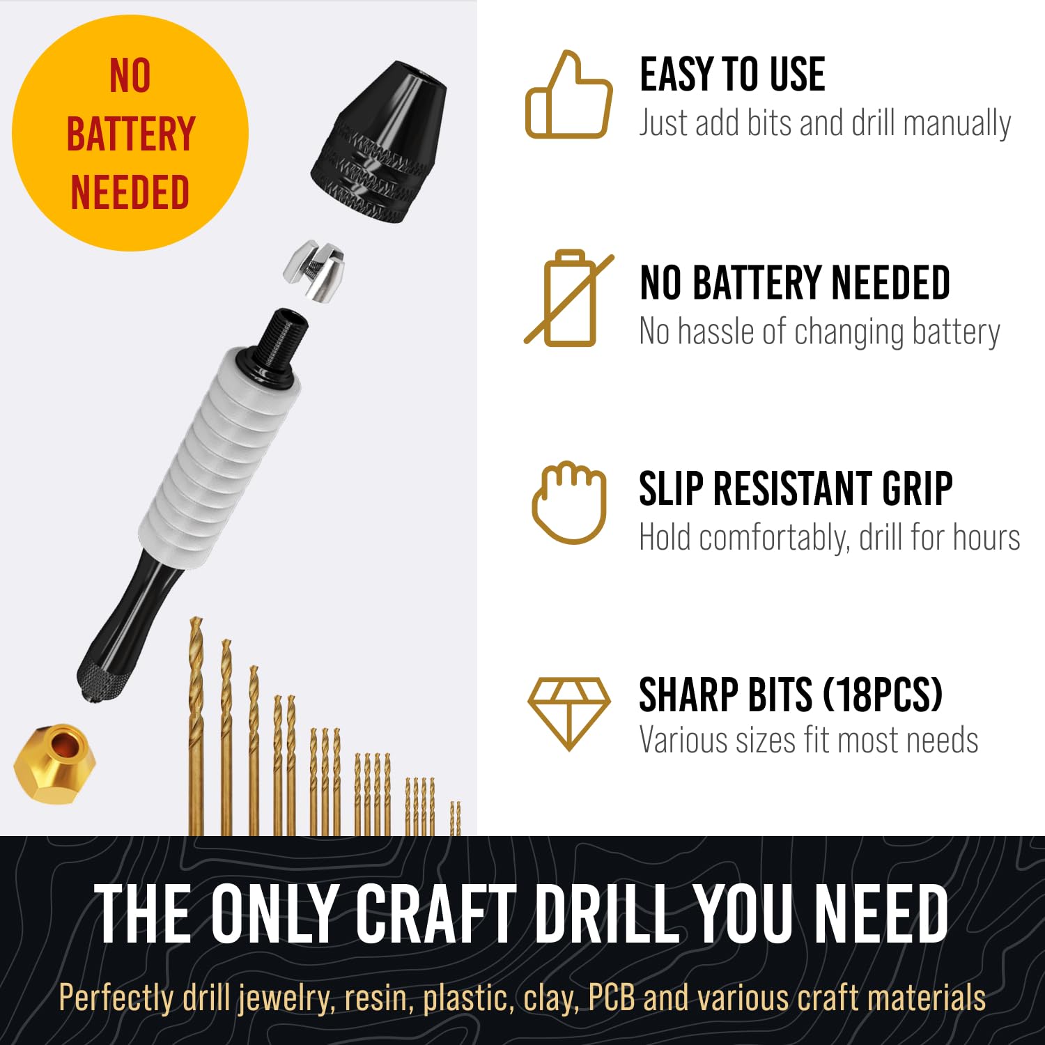 Craft911 Pin Vise Hand Drill close-up showing slip-resistant ergonomic handle.