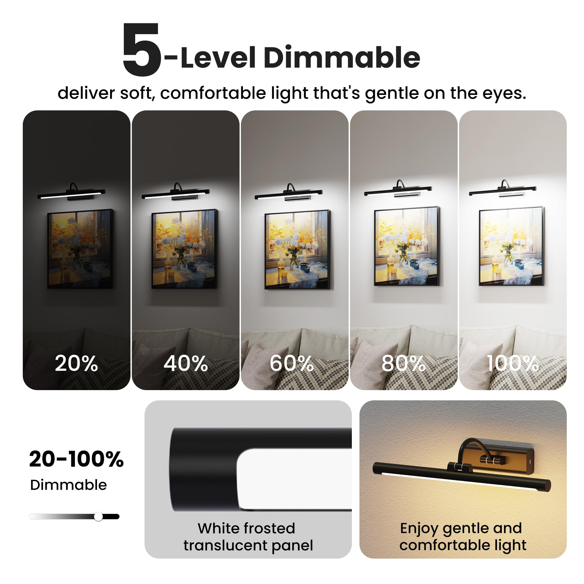Craftersmark 16-inch picture light tilt directs illumination precisely on artwork.