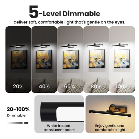 Craftersmark 16-inch picture light tilt directs illumination precisely on artwork.