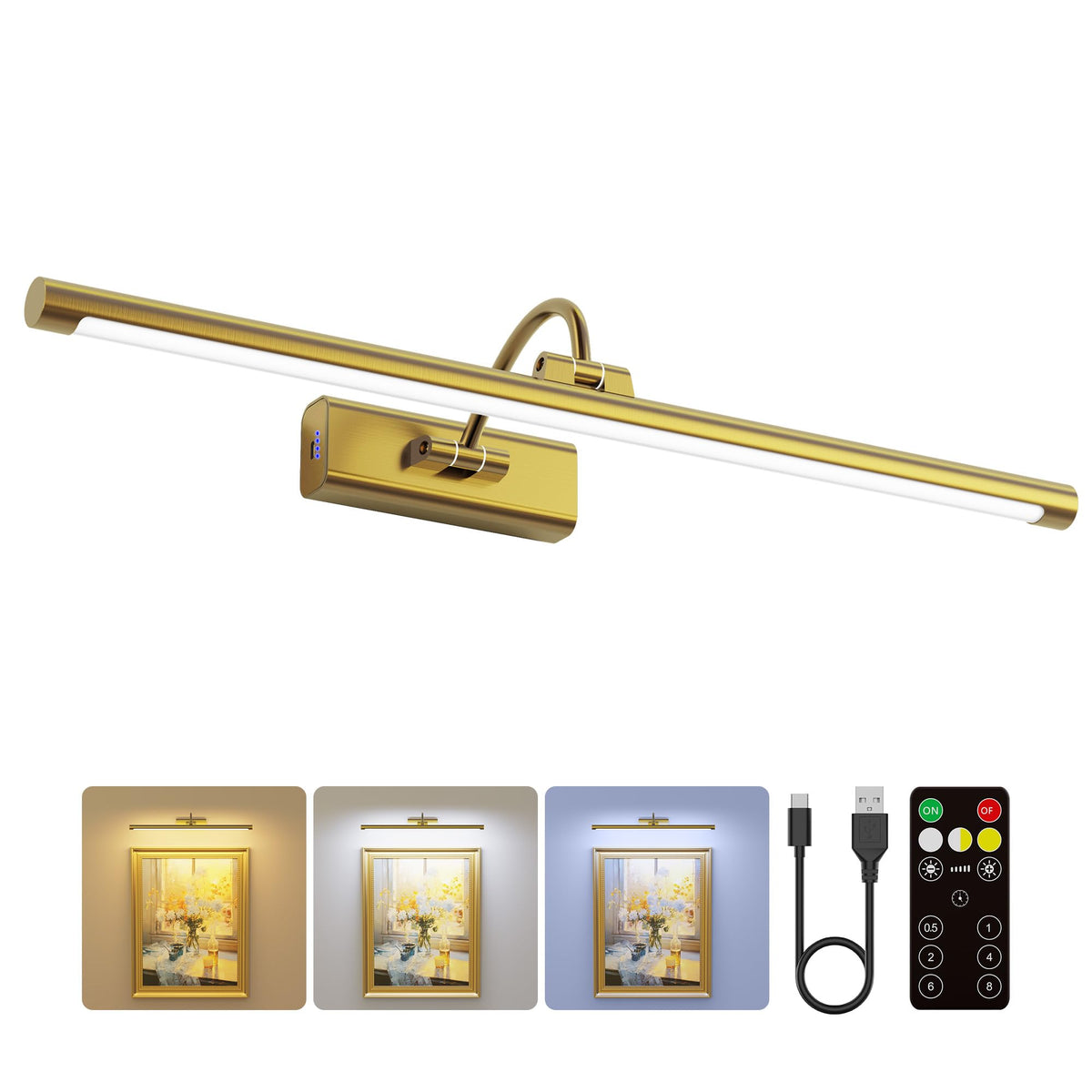Craftersmark 24in brass picture light front view with durable metal finish for artwork