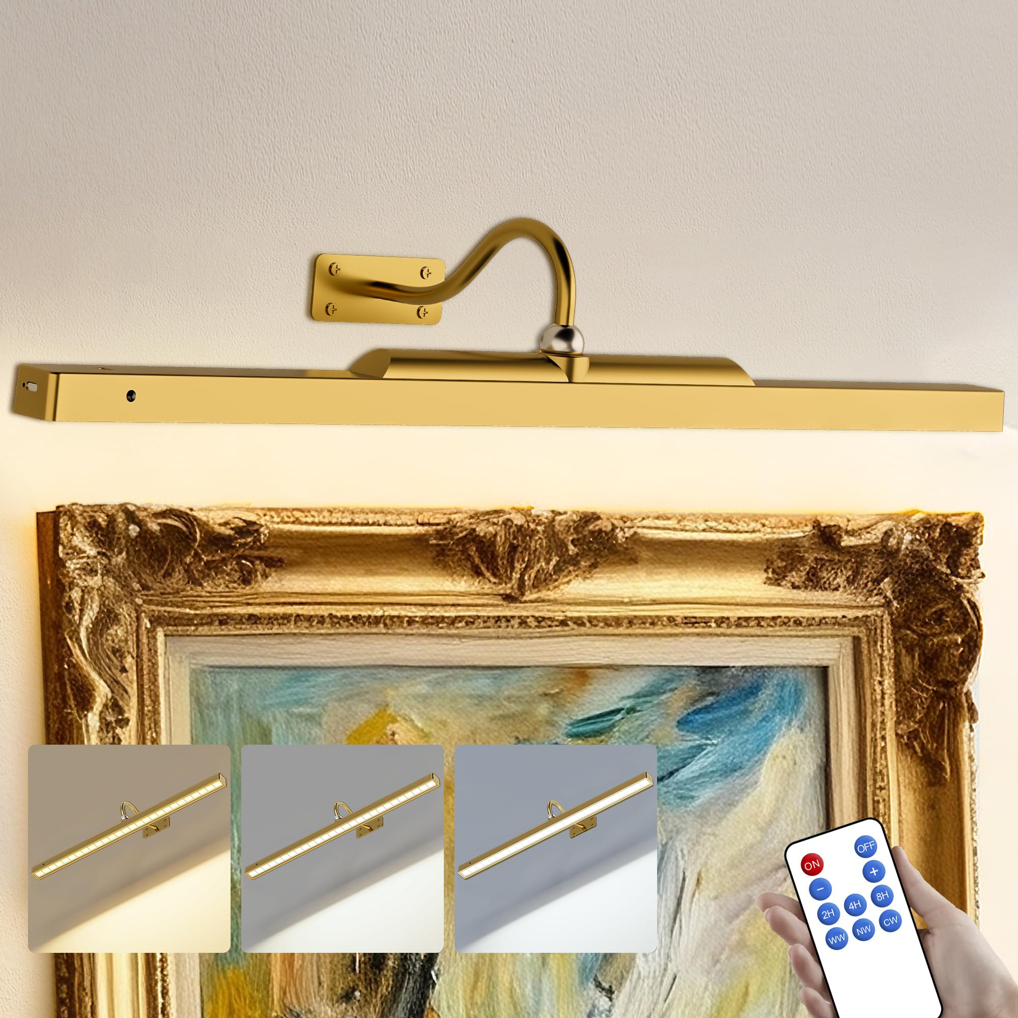 Craftersmark 24-inch brass picture light highlighting artwork with even illumination.