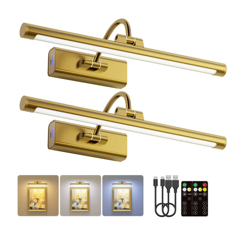 Craftersmark 2-pack 16-inch brass art light highlighting artwork with warm glow
