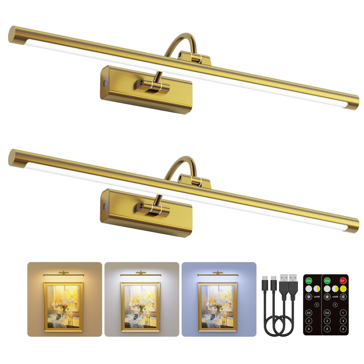 Craftersmark 2-pack 24-inch brass gallery light, front view, highlighting premium finish for art displays.