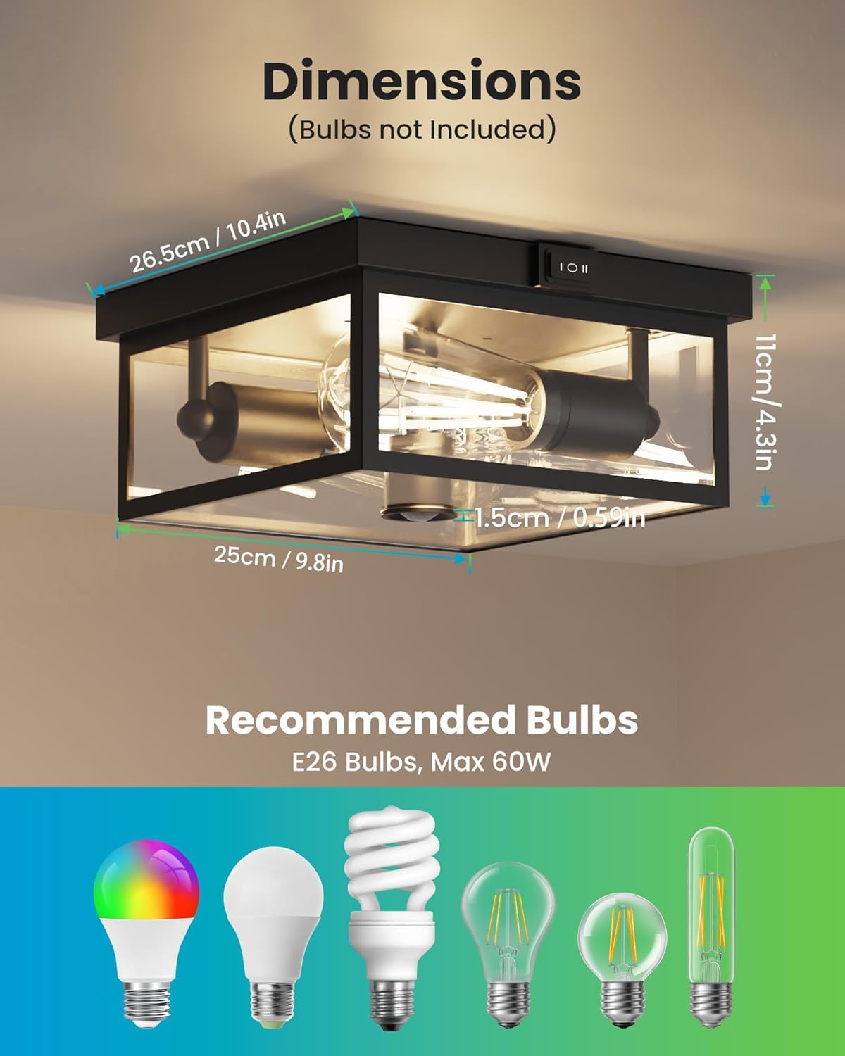 Craftersmark bottom-glass design allows easy bulb replacement and maintenance.