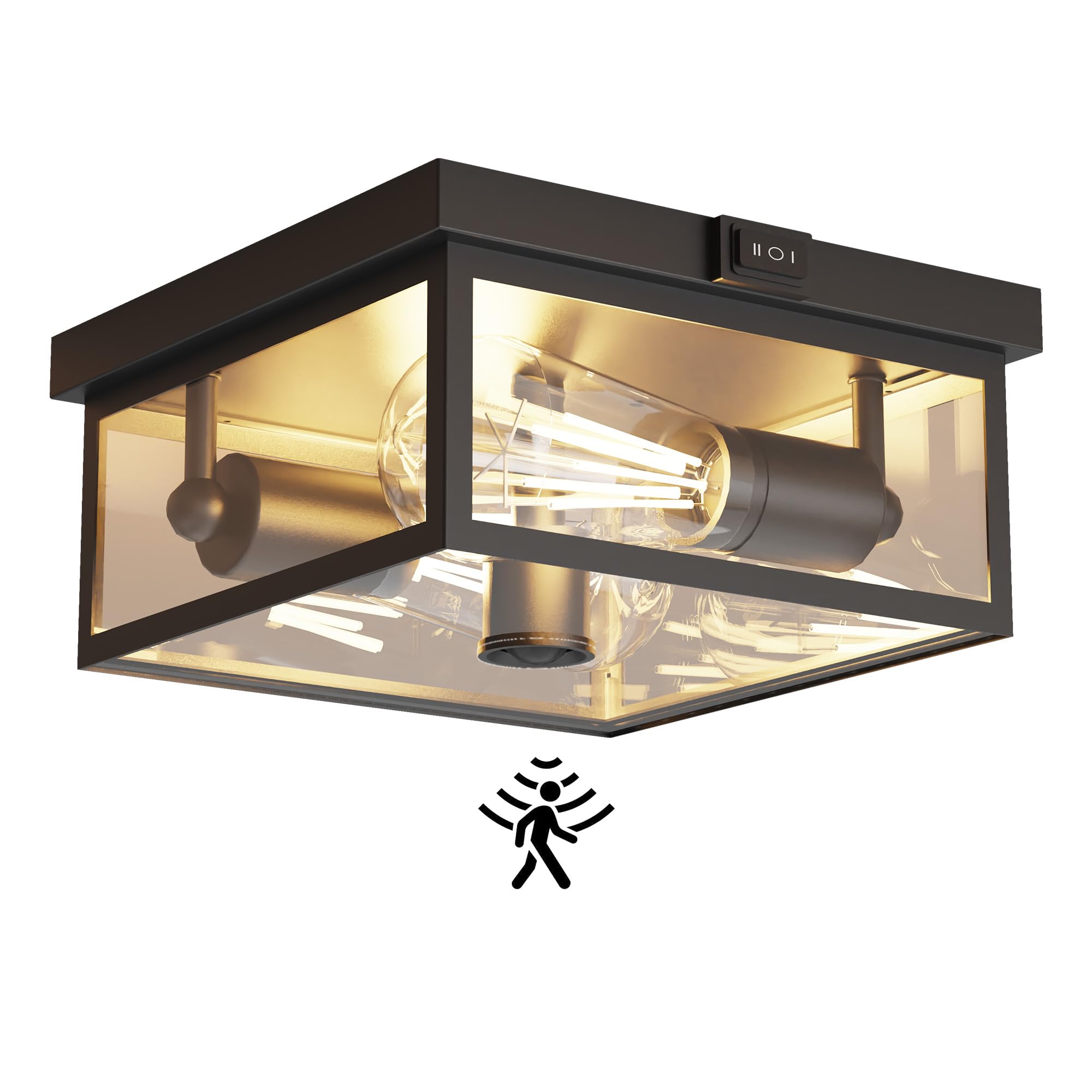 Craftersmark outdoor ceiling light with motion sensor and clear glass for automated porch lighting.
