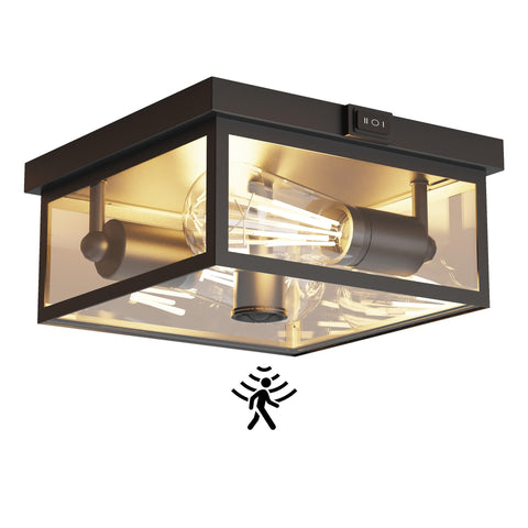 Craftersmark outdoor ceiling light with motion sensor and clear glass for automated porch lighting.