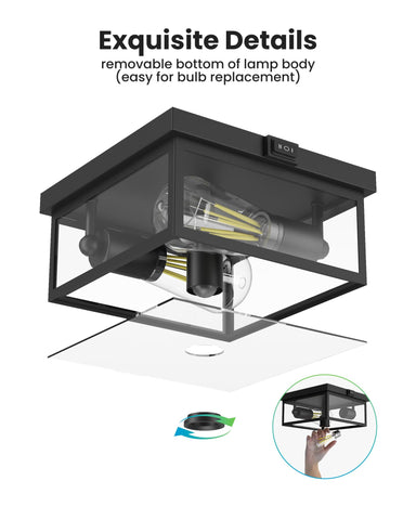 Craftersmark flush-mount porch light blends with architecture for curb appeal.