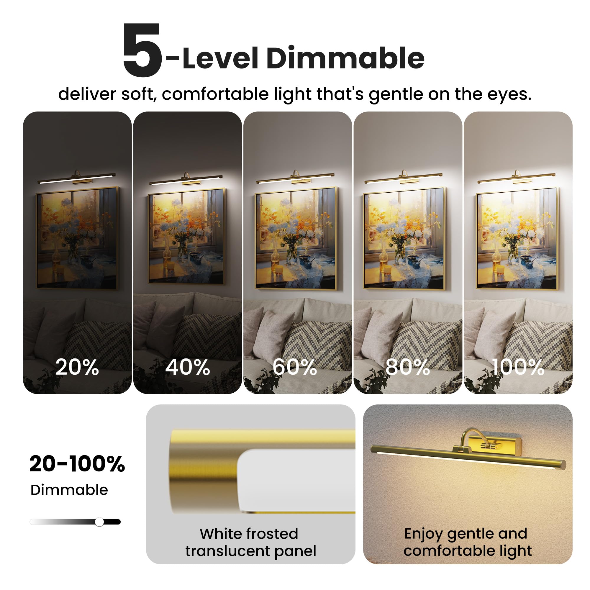 Craftersmark tilt-adjustment directs light precisely onto frames and art.