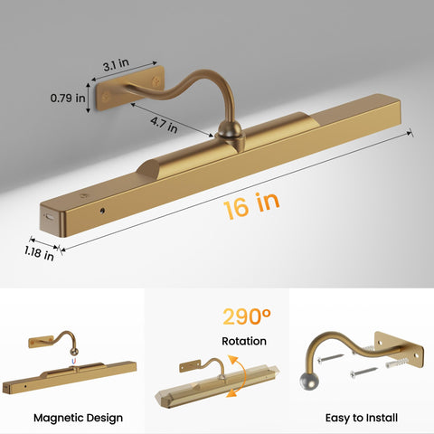 Craftersmark brass wireless picture light 360-degree adjustable angle for precise lighting