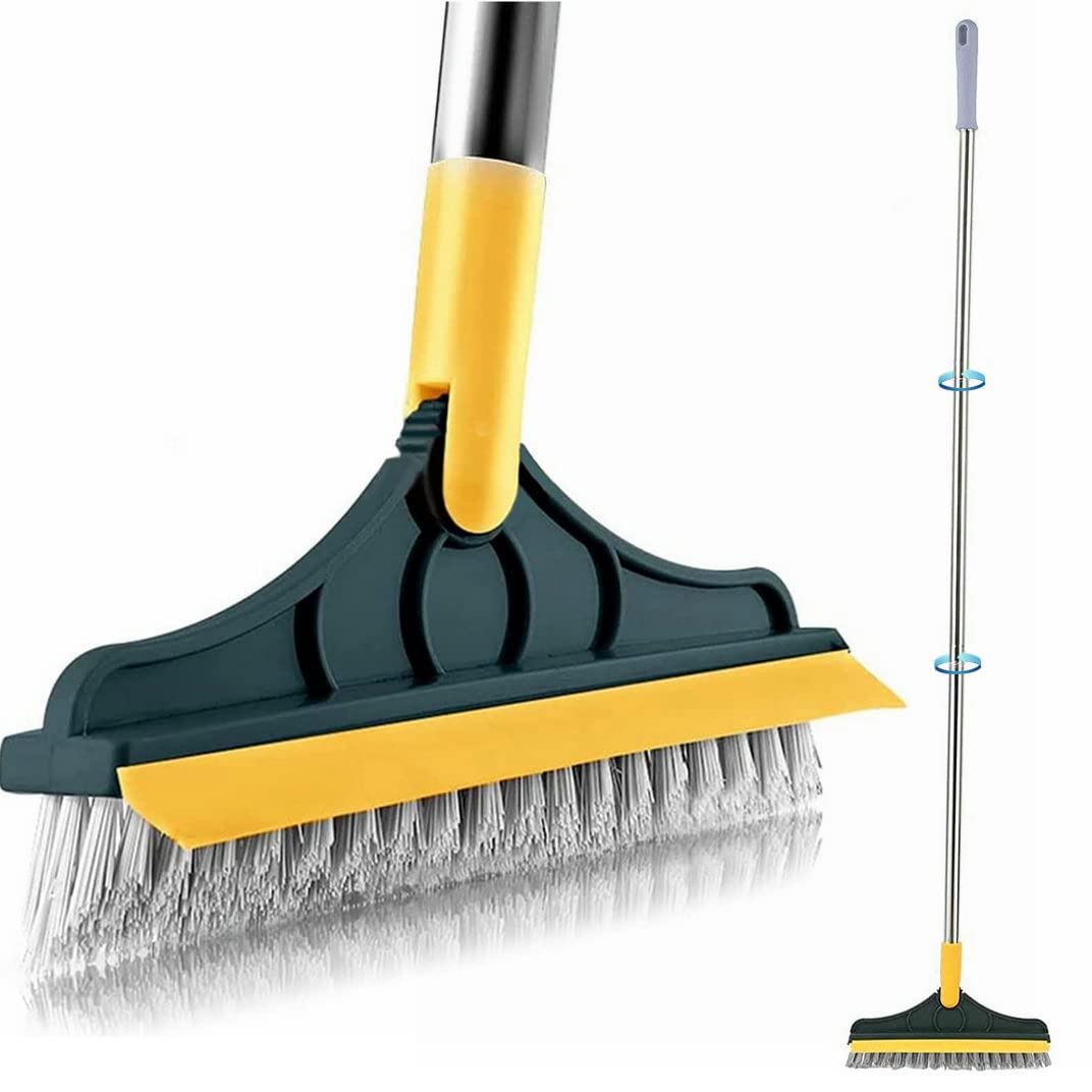 CraftinAround 2 in 1 floor scrub brush showing dual cleaning and squeegee action for messes