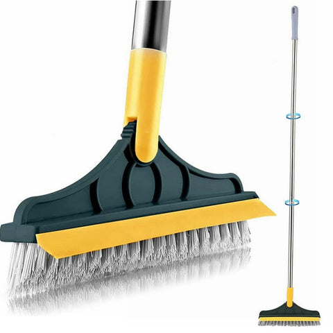 CraftinAround 2 in 1 floor scrub brush showing dual cleaning and squeegee action for messes
