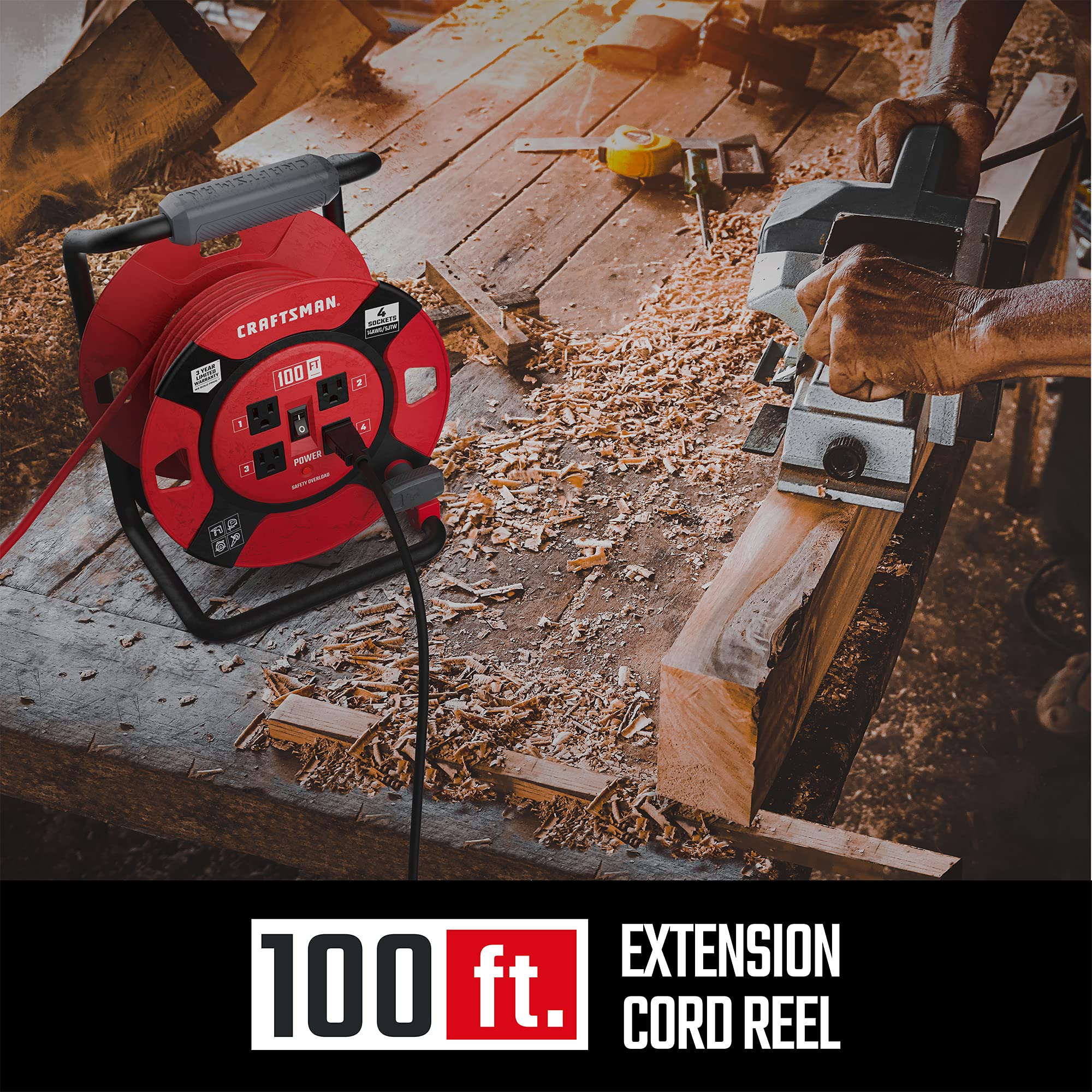 Craftsman 100 ft cord reach enabling power to multiple tools