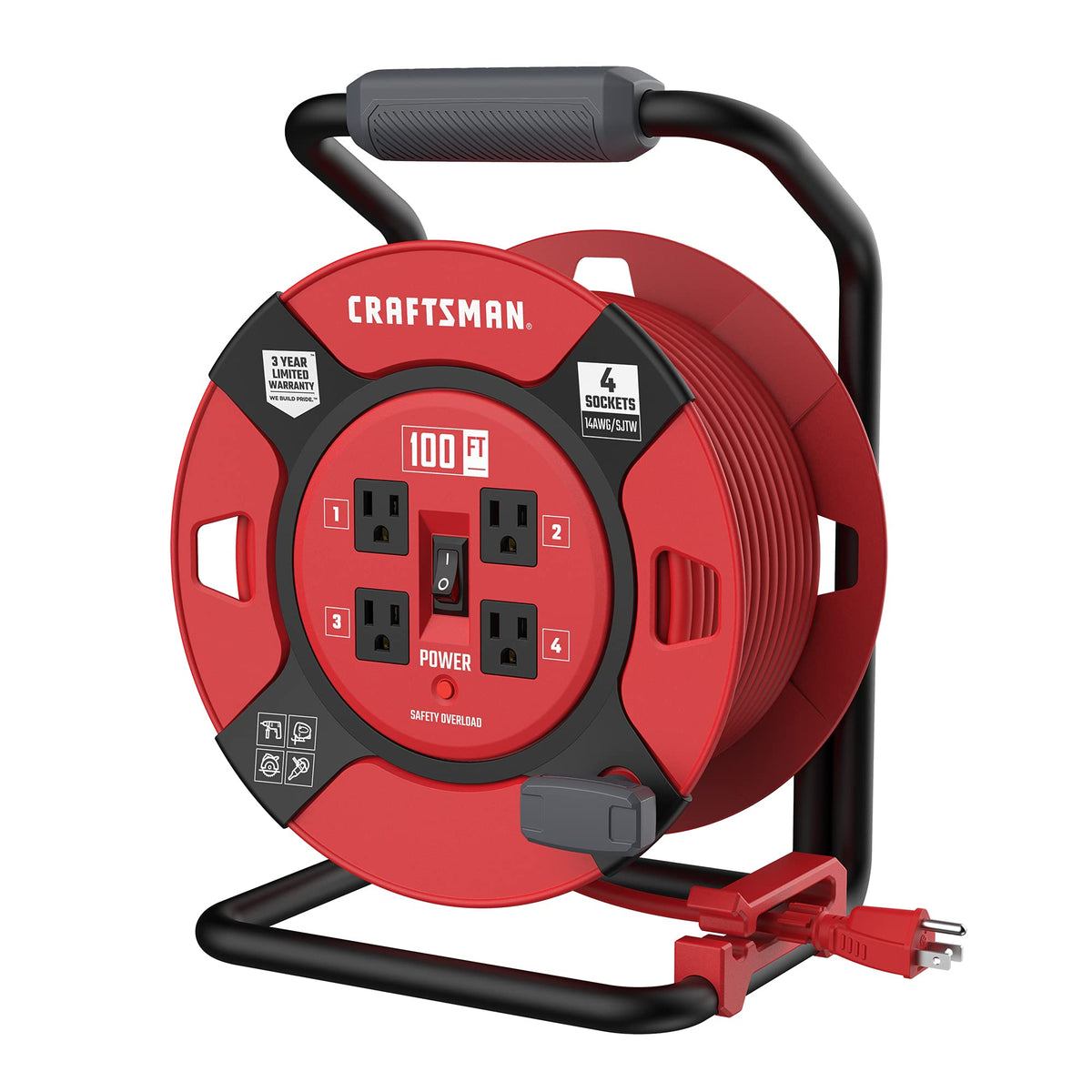 Craftsman 100 ft retractable reel with four outlets outdoors for on-demand power