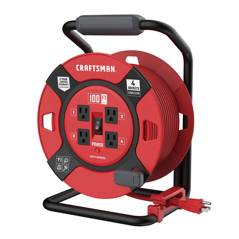 Craftsman 100 ft retractable reel with four outlets outdoors for on-demand power