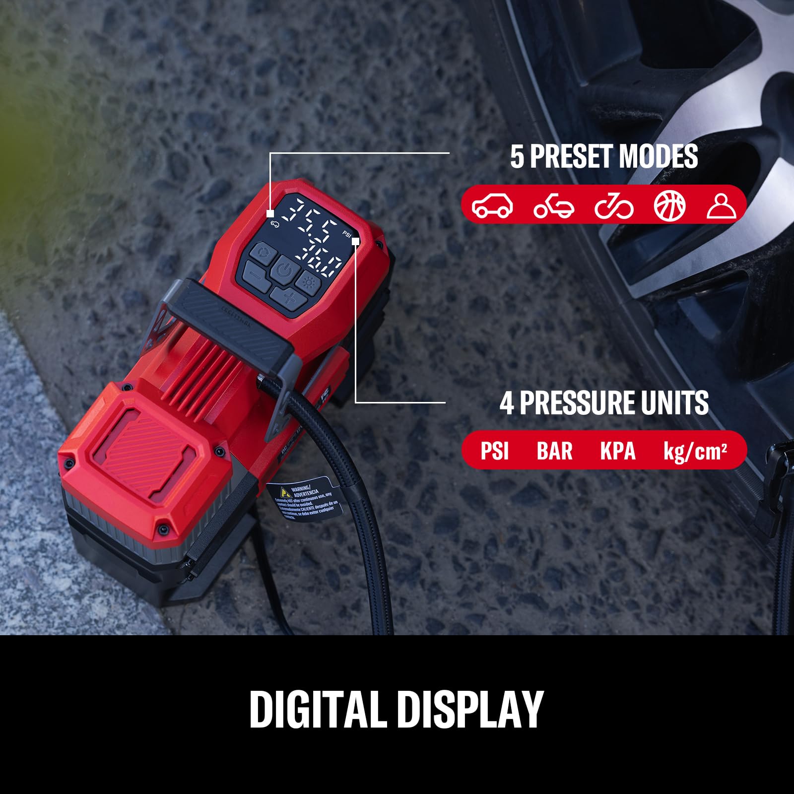 Craftsman auto shut-off inflator stops at target pressure.