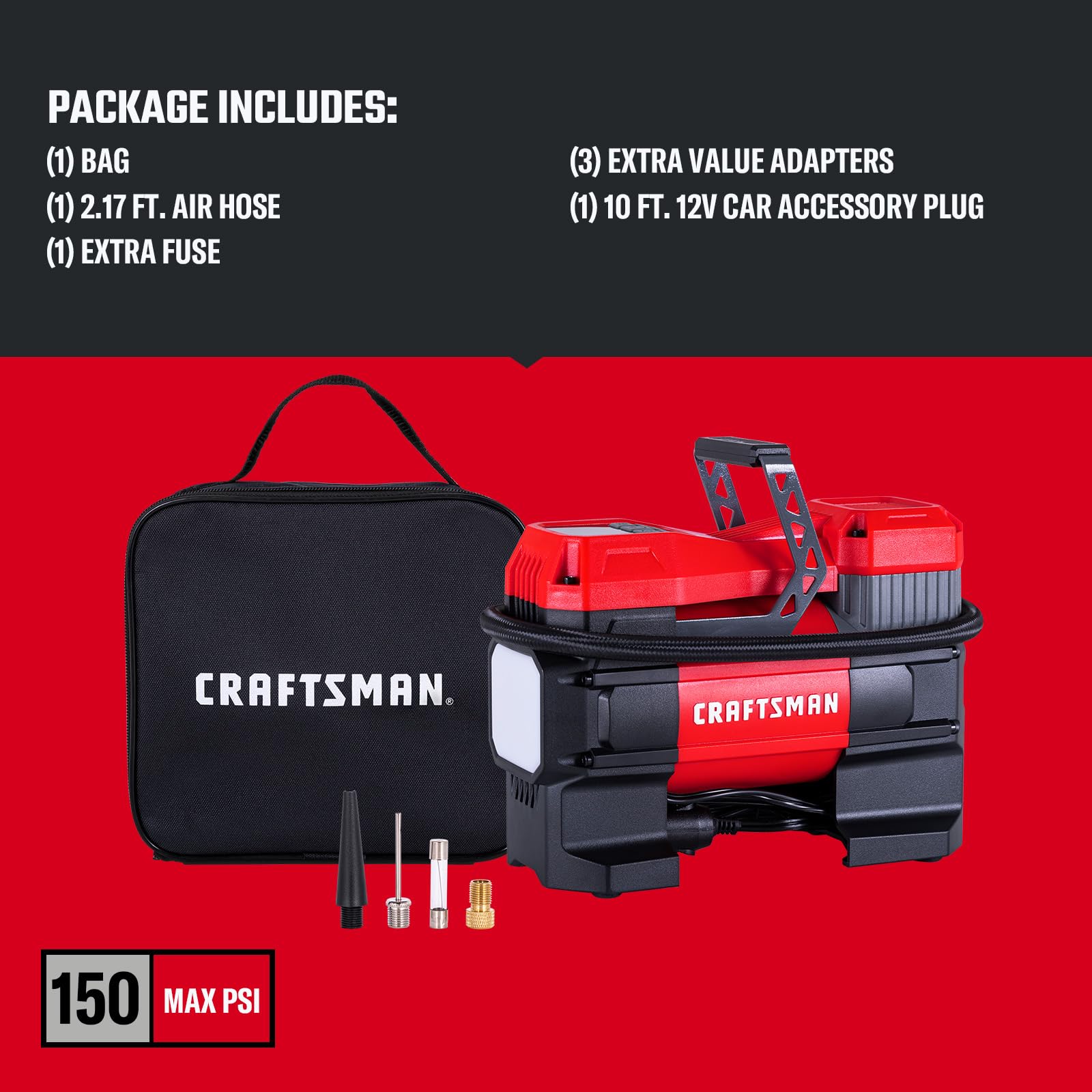 Craftsman 12V inflator suitable for sports balls and bikes.