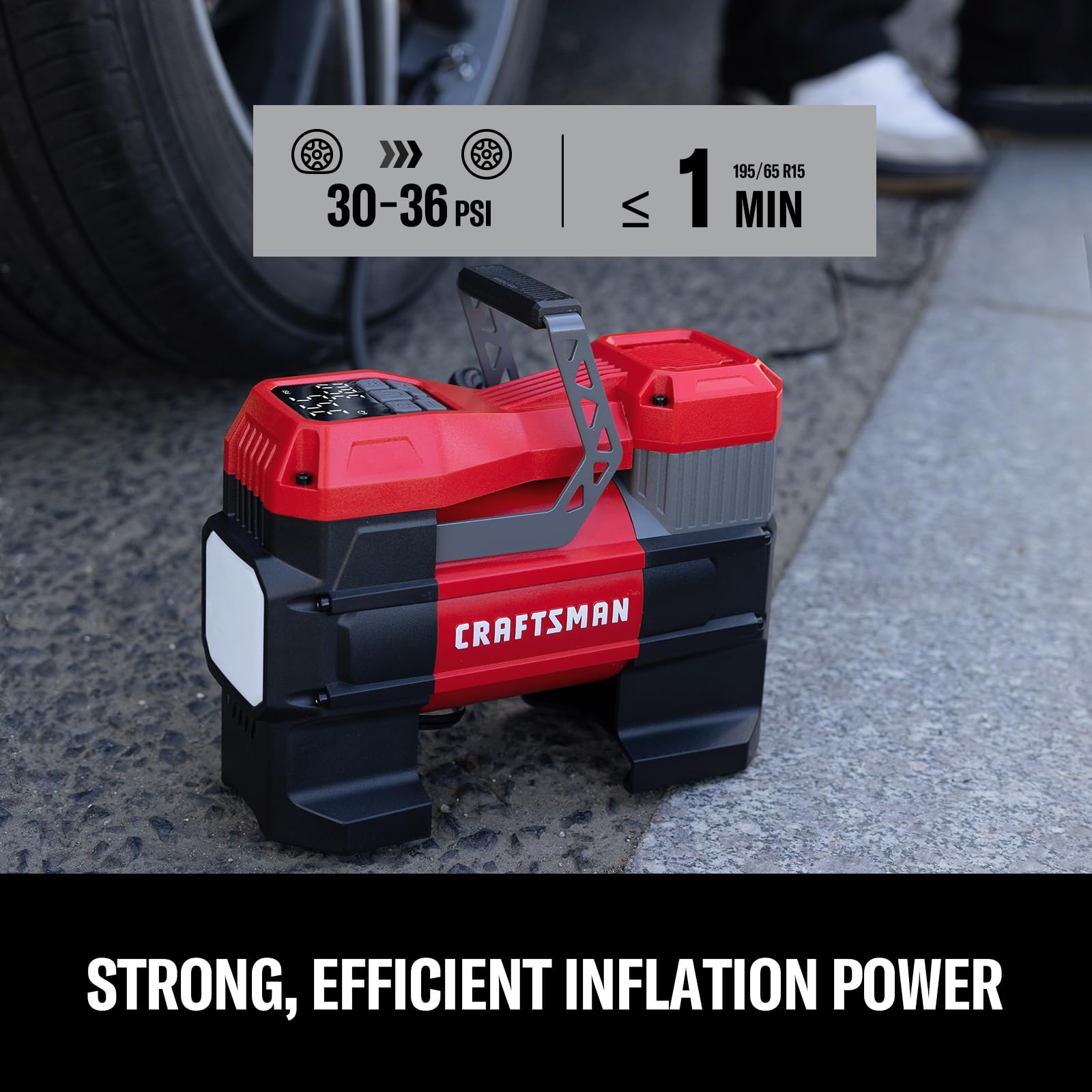 Craftsman compact design 12V air pump for portable use.