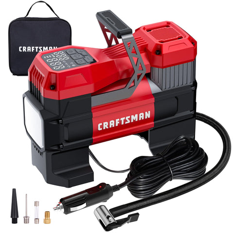 Craftsman 12V inflator with digital display for precise pressure readings.