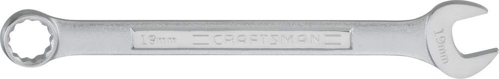 Craftsman 19mm combination wrench with corrosion-resistant chrome finish for long-lasting durability.