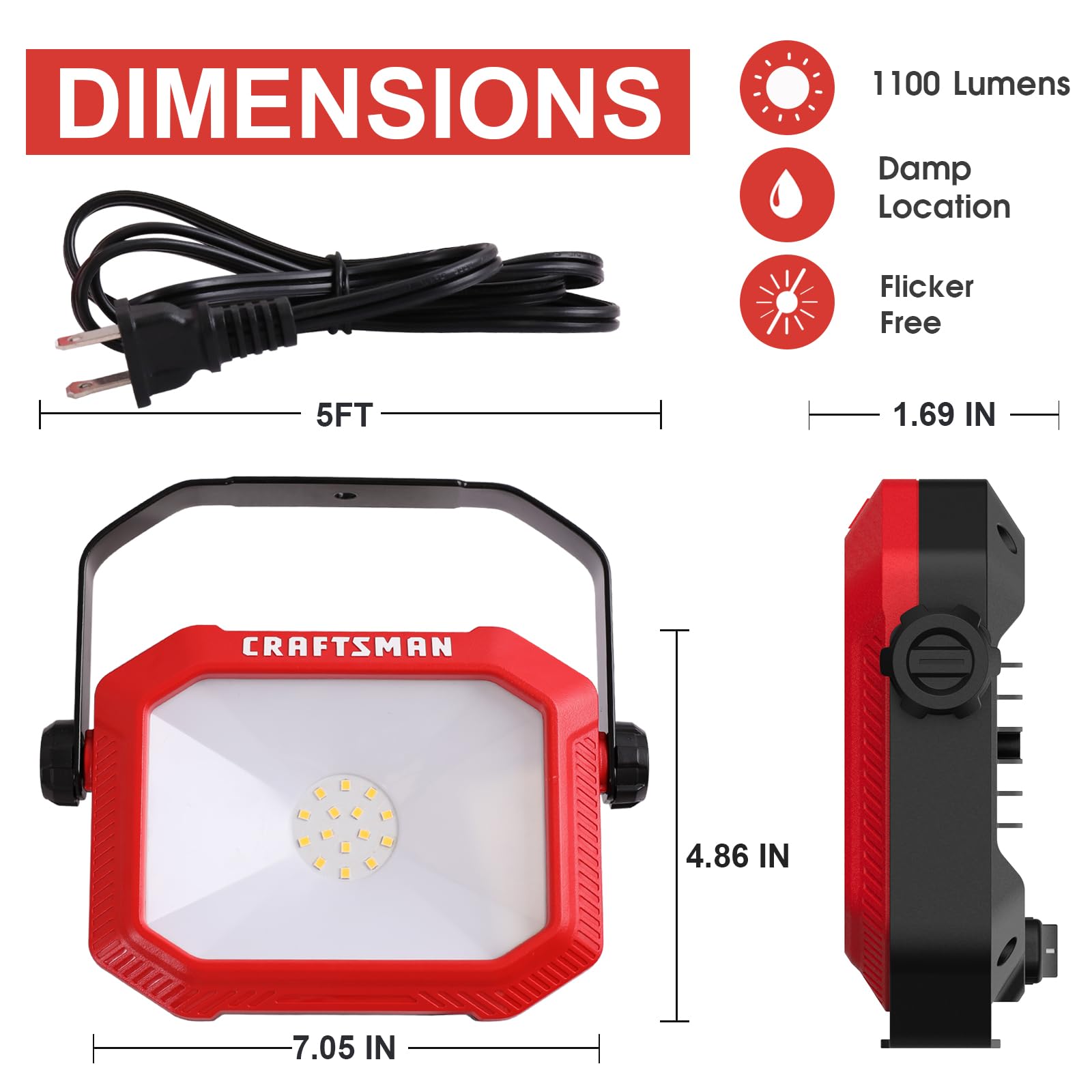 Craftsman 2-in-1 rotating stand and handle for easy positioning and portability.