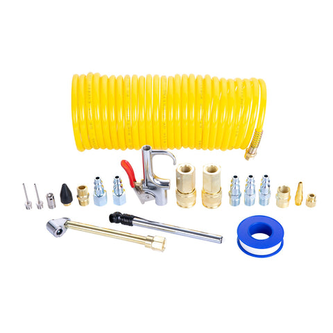Craftsman 20-piece kit with recoil-hose for extended reach and easy inflation.