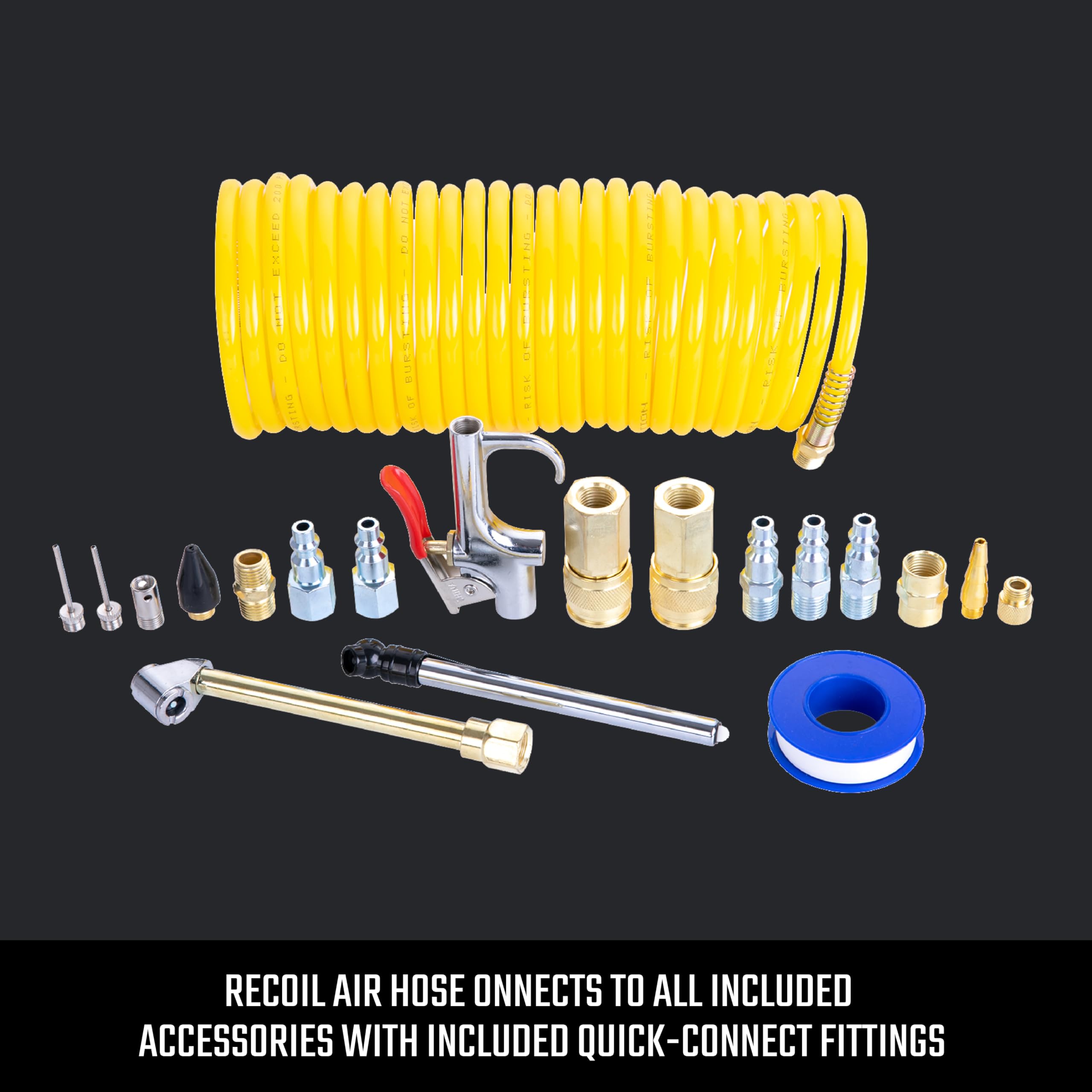 Craftsman rubber-nozzle adapts for soft surfaces and inflations.