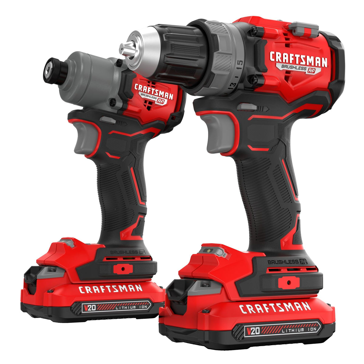 CRAFTSMAN 20V RP drill driver in action with LED light for precise drilling.