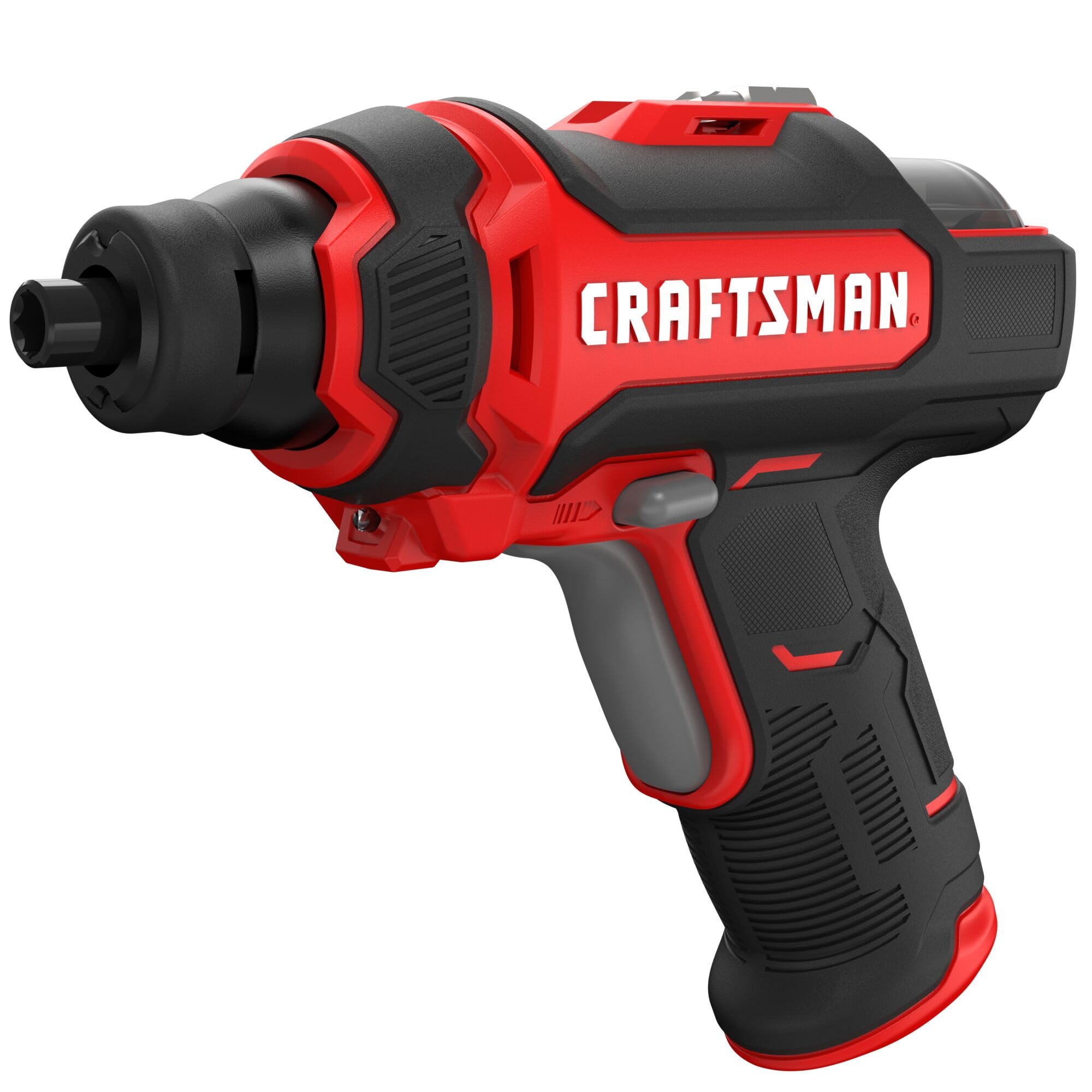 Craftsman 4V cordless screwdriver with rotating bit storage for easy access.