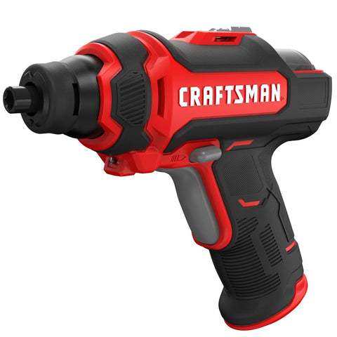 Craftsman 4V cordless screwdriver with rotating bit storage for easy access.