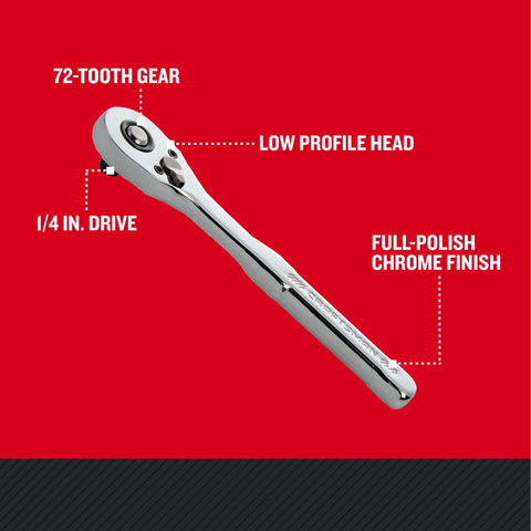 CRAFTSMAN 72-tooth ratchet demonstrates 5-degree arc for precise turning in confined areas