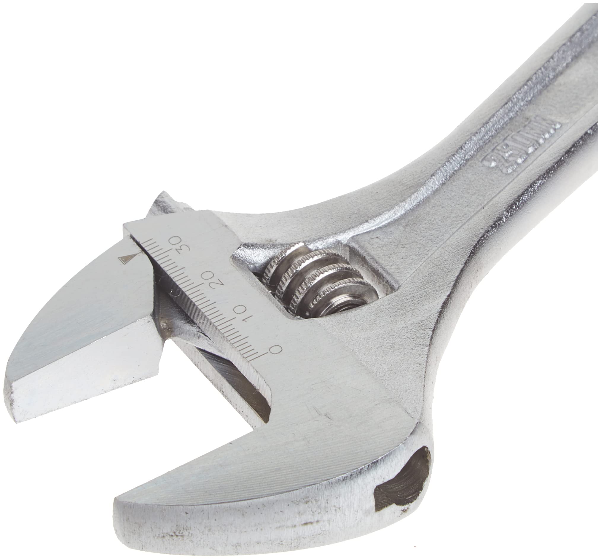 CRAFTSMAN 10-inch adjustable wrench includes metric and SAE scales for easy sizing.