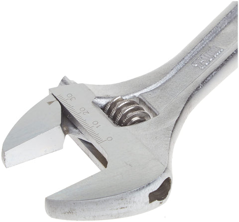CRAFTSMAN 10-inch adjustable wrench includes metric and SAE scales for easy sizing.