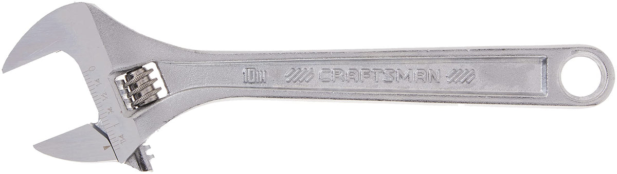 CRAFTSMAN 10-inch adjustable wrench with wide opening jaw for versatile fastener access.