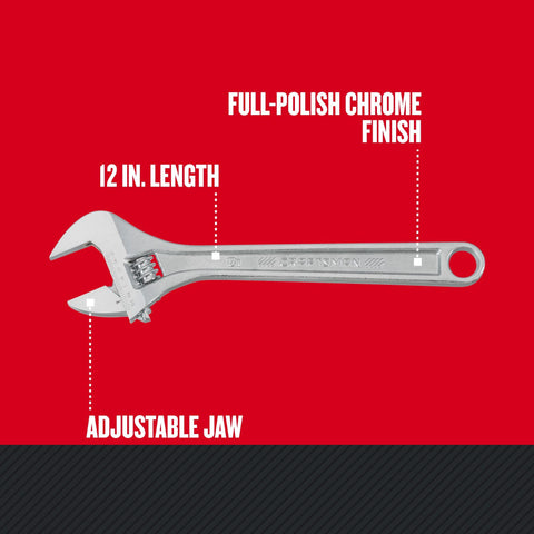 Craftsman 12-inch adjustable wrench chrome finish improves corrosion resistance during long wear