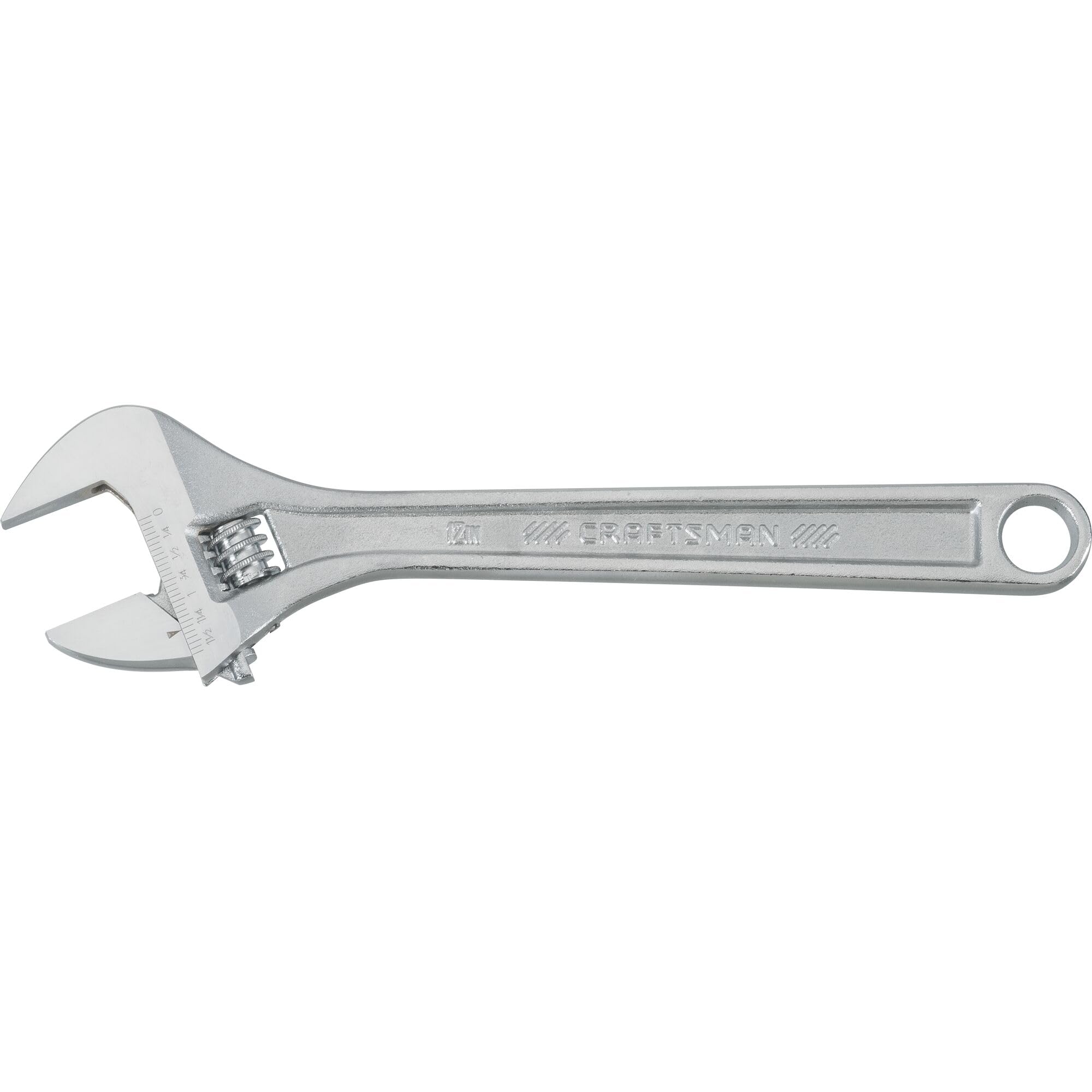 Craftsman 12-inch adjustable wrench with open jaw for versatile bolt sizing and easy positioning
