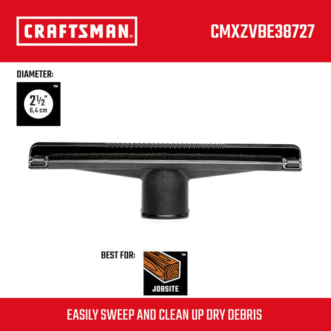 Craftsman brush insert demonstrates sweeping debris from floors.