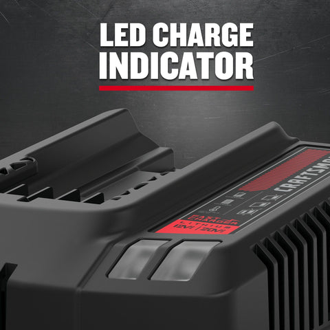 Close-up of CMCB204 4Ah battery with three-LED indicator visible.