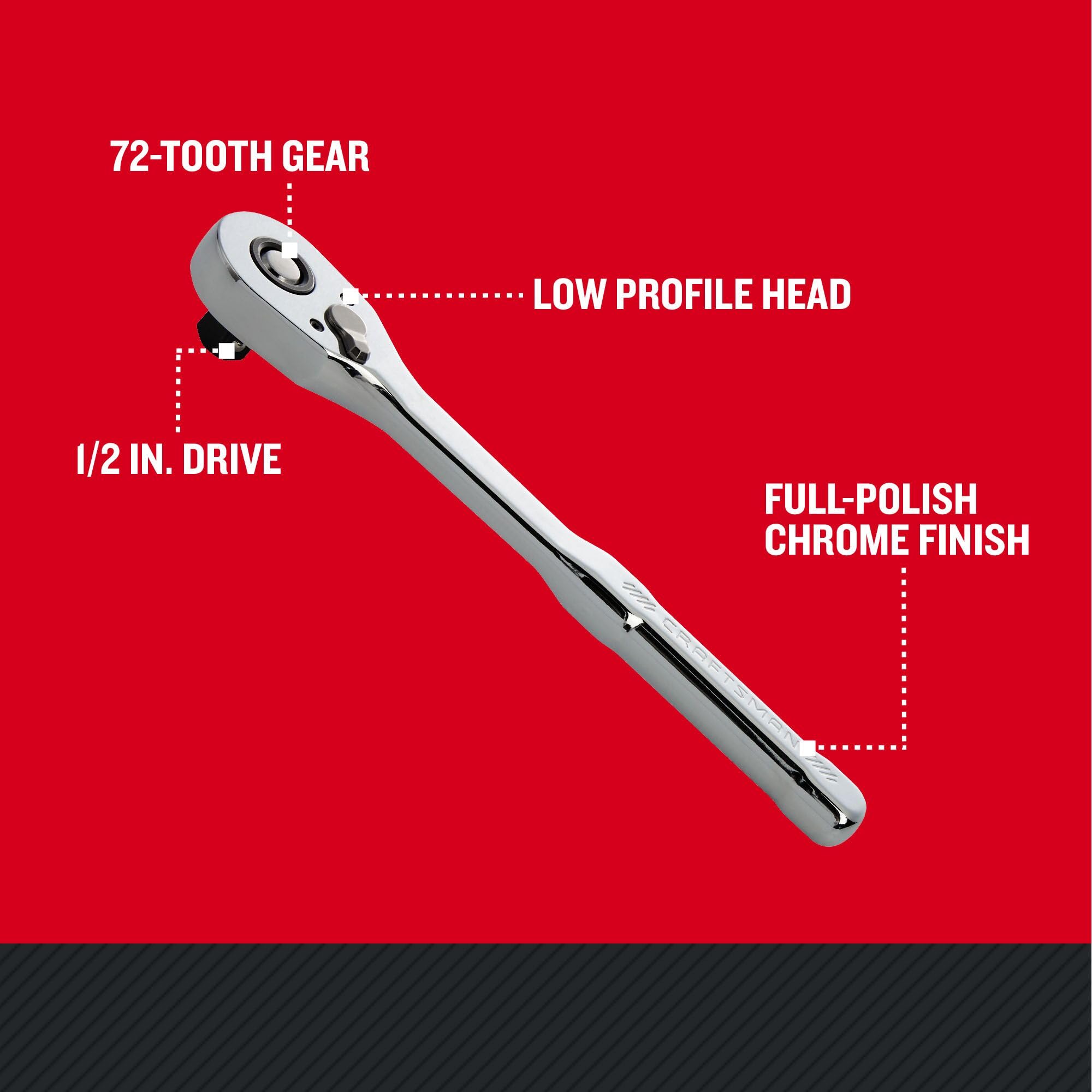 CRAFTSMAN 72-tooth ratchet exterior showing smooth 5° arc for precise turning