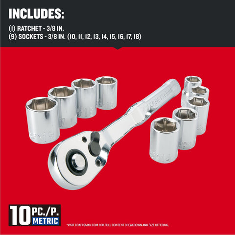 Craftsman 3/8 sockets with 6-point design for strong grip