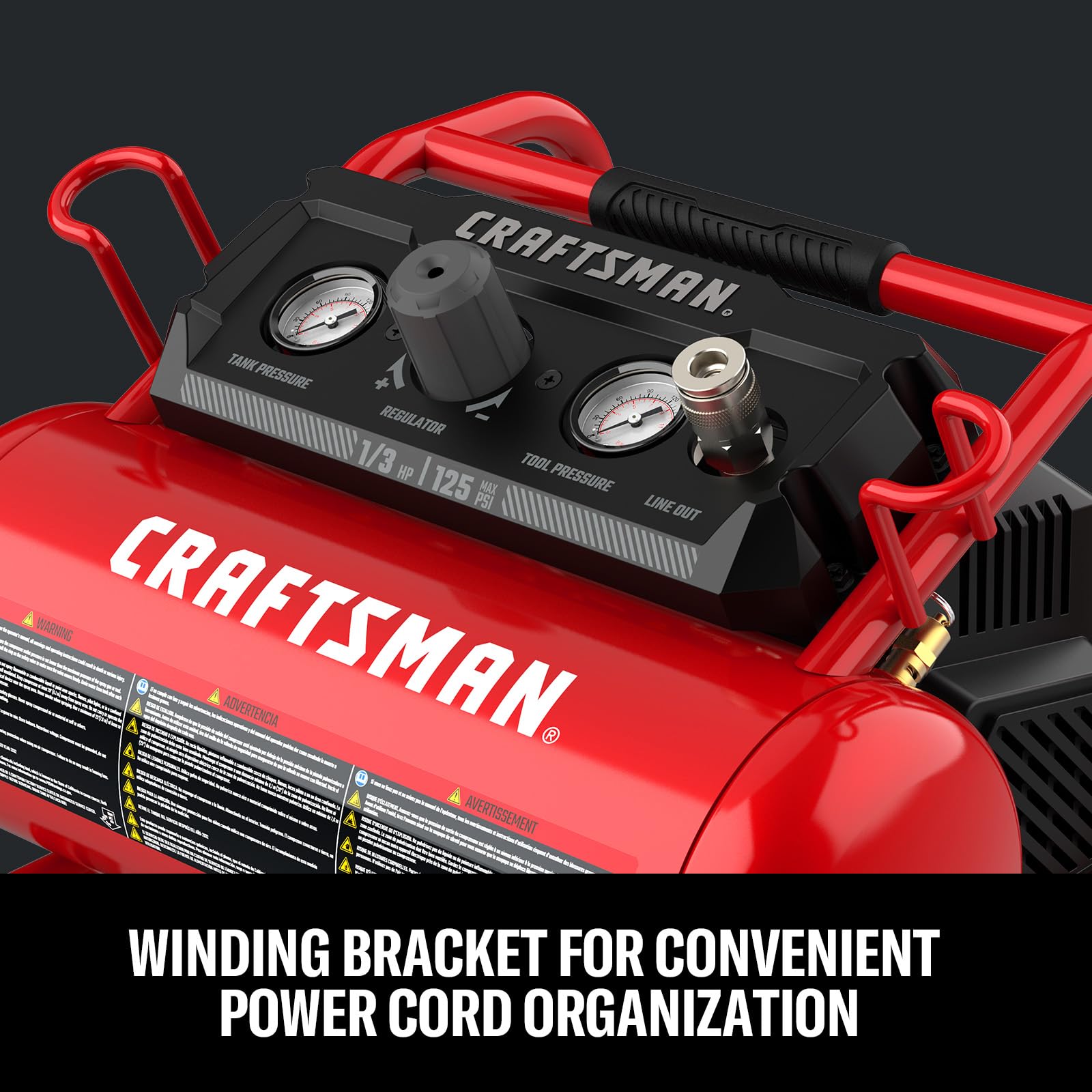 CRAFTSMAN oil-free pump for low maintenance and clean operation.