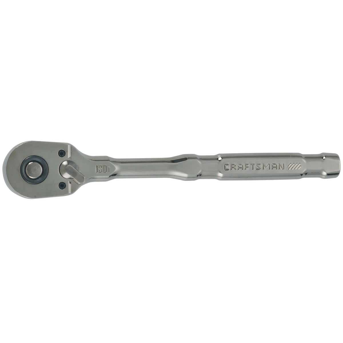 Craftsman OverDrive pear-head ratchet front view, easier reach in tight spaces.