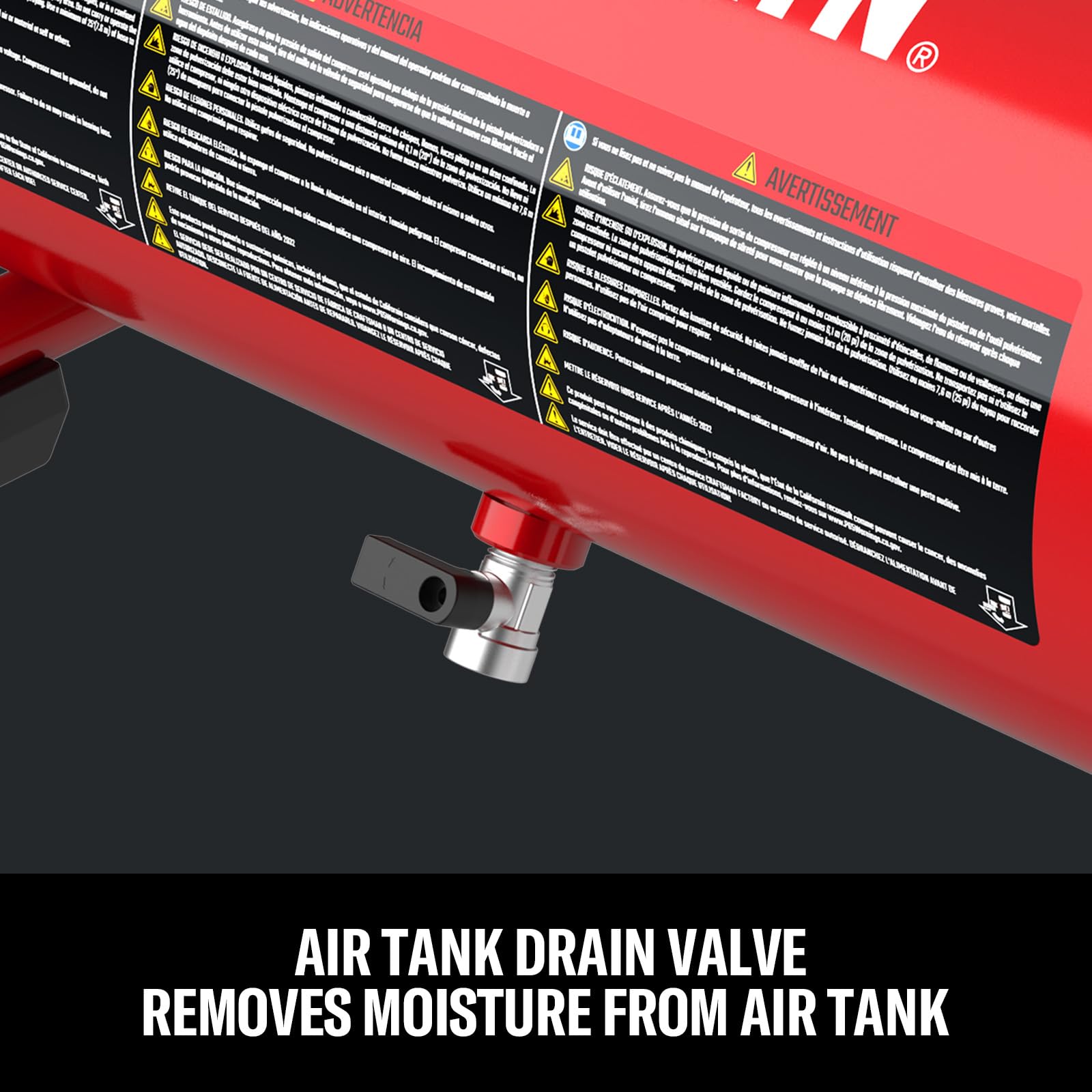 CRAFTSMAN portable air compressor with rubber handle for easy transport.