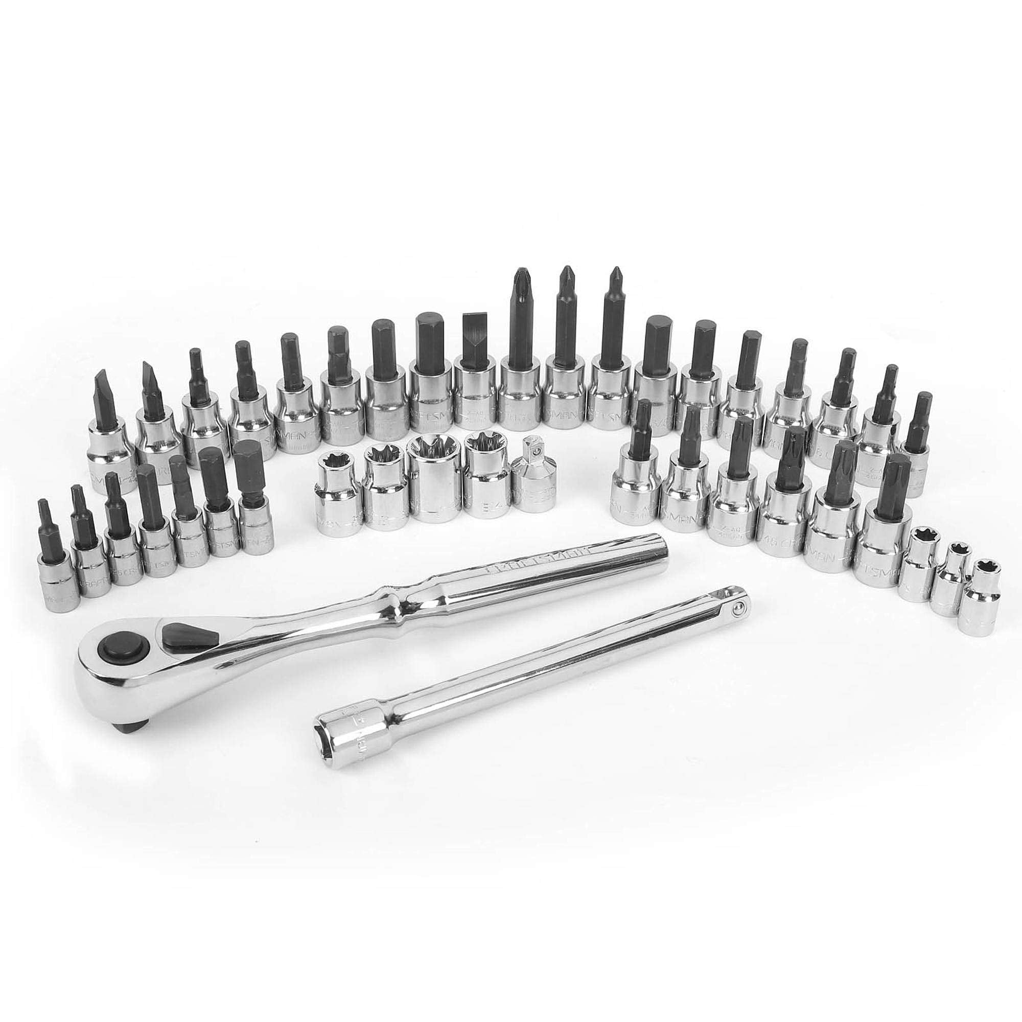 Craftsman quick-release ratchet, 6-inch extension and 1/4-inch adapter for added versatility.
