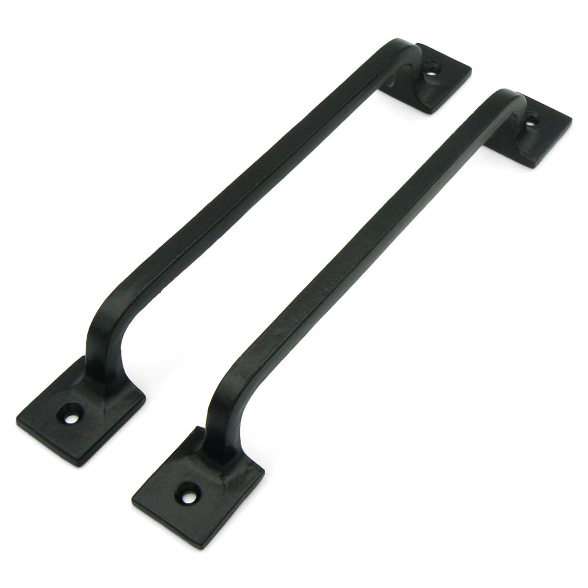 Craftsman Road black cast iron pull handle on cabinet, rugged farmhouse hardware for durable daily use.