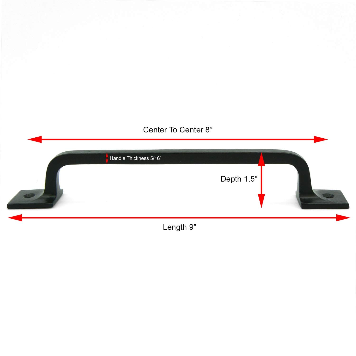 Craftsman Road pull handle installation close-up, showing the 8-inch center-to-center spacing.