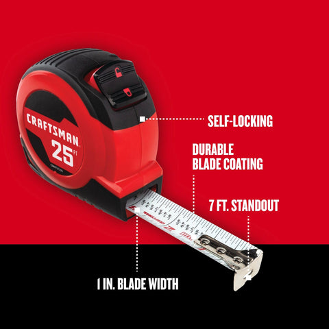 Craftsman self-locking tape measure keeps the blade steady during measurements.
