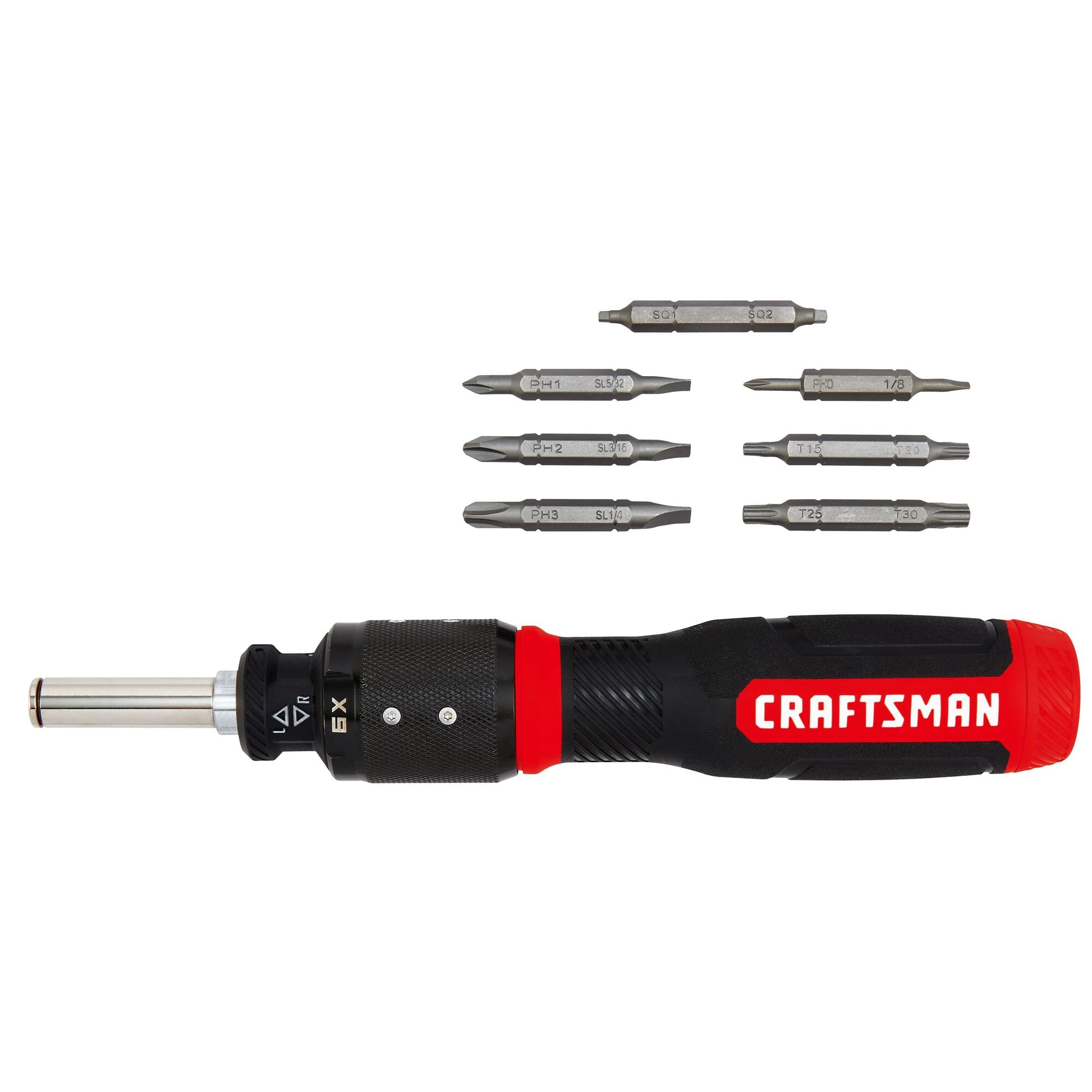 CRAFTSMAN SpeedDrive kit-assembly shows six bits and a 15-piece set.