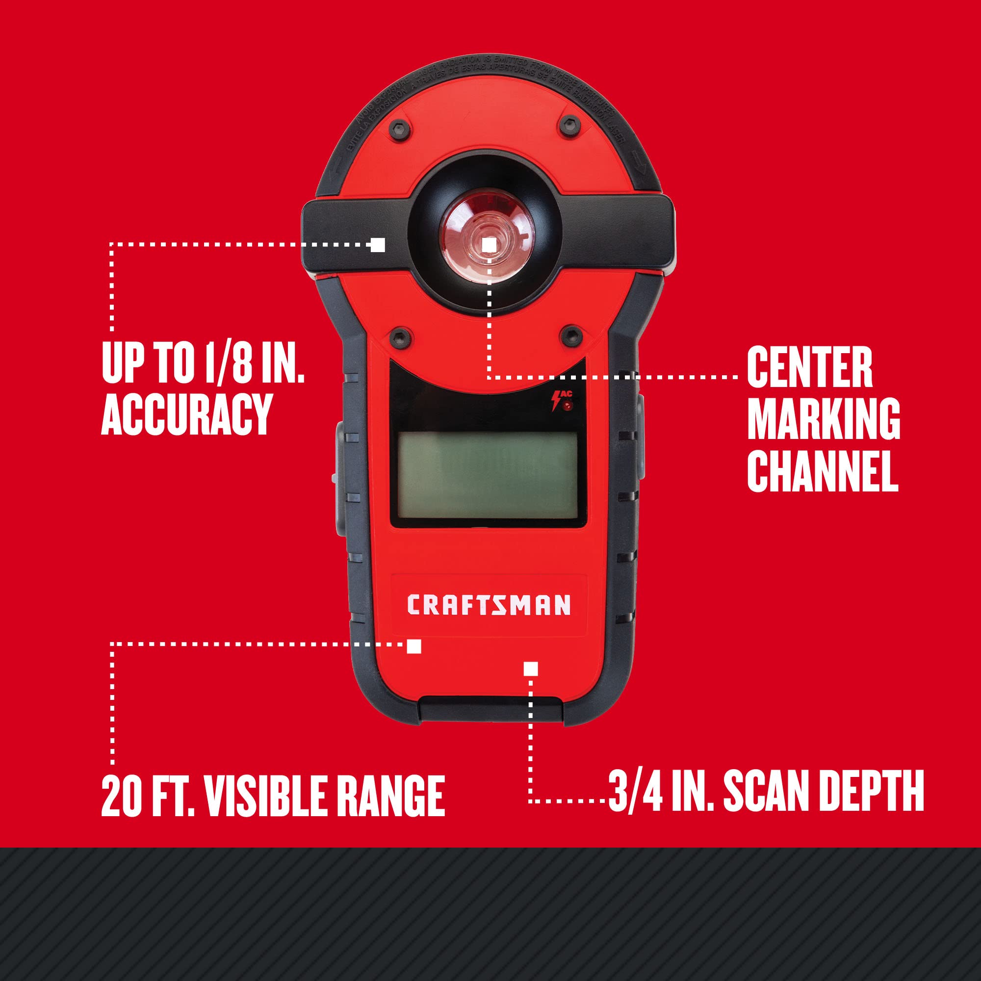 Craftsman stud sensor detects wood and metal studs for accurate mounting.